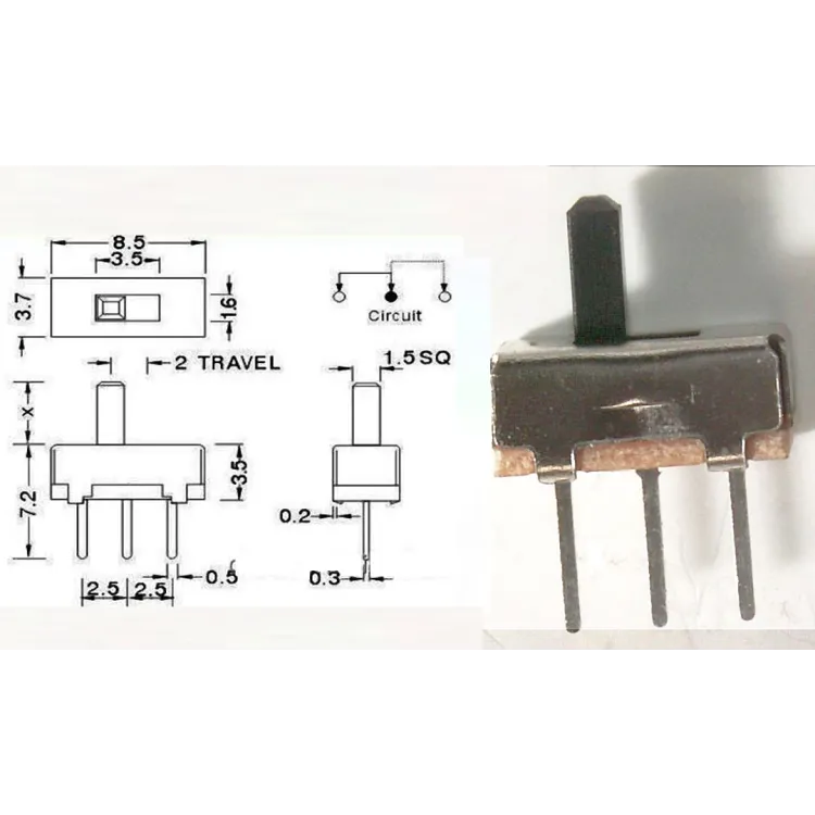 Přepínač posuvný miniaturní 1xOn-ON 50V/0,5A