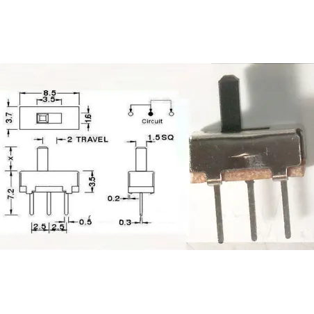 Přepínač posuvný miniaturní 1xOn-ON 50V/0,5A Přepínač posuvný miniaturní 1xOn-ON 50V/0,5A